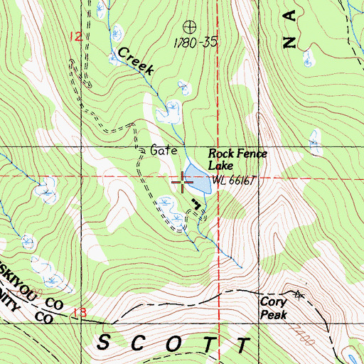 Topographic Map of Rock Fence Lake, CA