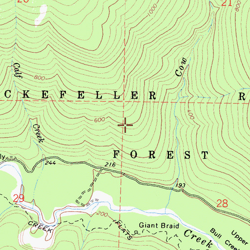 Topographic Map of Rockefeller Redwood Forest, CA