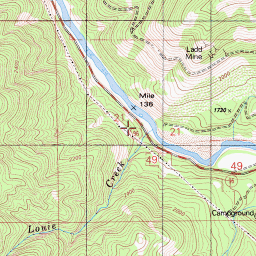 Topographic Map of Rocky Bar Campground, CA