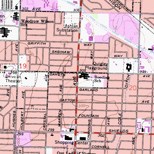 Topographic Map of Roeding Elementary School, CA