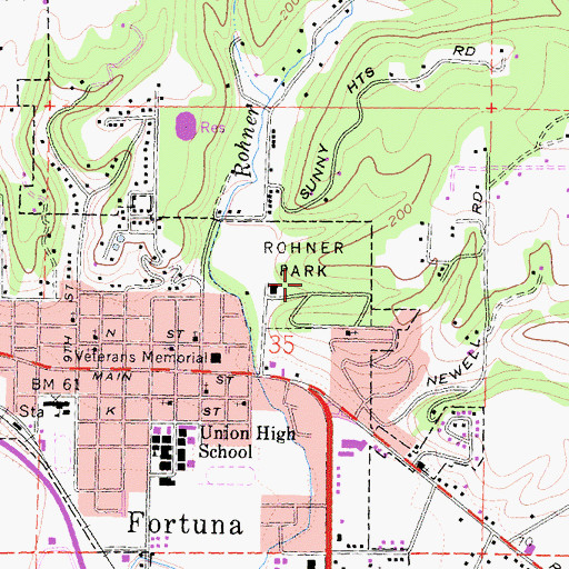 Topographic Map of Rohner Park, CA