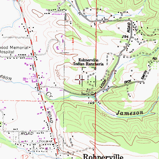 Topographic Map of Rohnerville Rancheria, CA