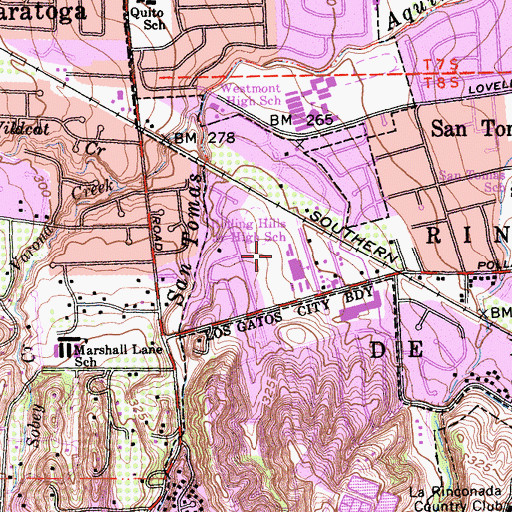 Topographic Map of Rolling Hills Middle School, CA