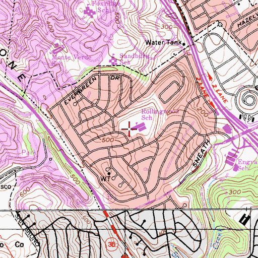 Topographic Map of Rollingwood Elementary School, CA