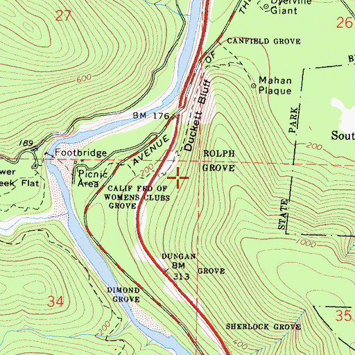 Topographic Map of Rolph Grove, CA