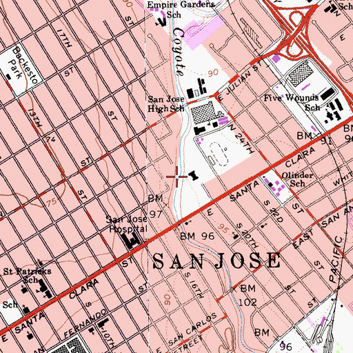 Topographic Map of Roosevelt Junior High School, CA