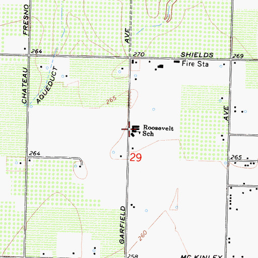 Topographic Map of Roosevelt Elementary School, CA
