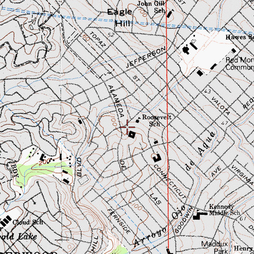 Topographic Map of Roosevelt Elementary School, CA