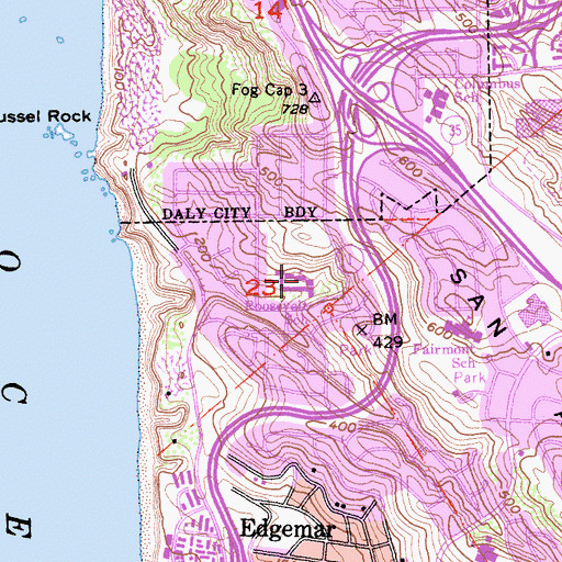 Topographic Map of Franklin Delano Roosevelt Elementary School, CA