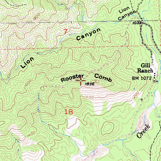 Topographic Map of Rooster Comb, CA