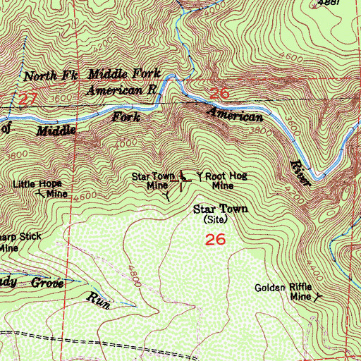 Topographic Map of Root Hog Mine, CA