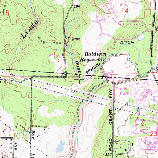Topographic Map of Rose Spring Ditch, CA