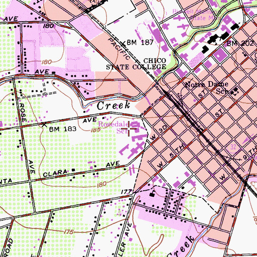 Topographic Map of Rosedale Elementary School, CA