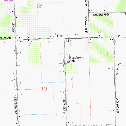 Topographic Map of Roselawn High School, CA