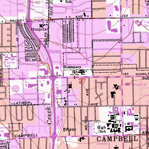 Topographic Map of Rosemary Elementary School, CA