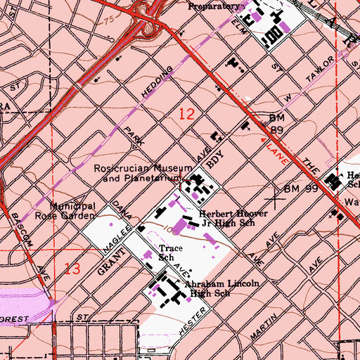 Topographic Map of Rosicrucian Museum and Planetarium, CA