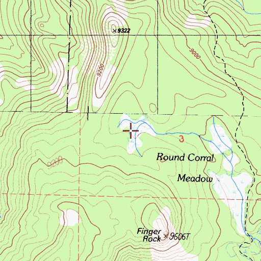 Topographic Map of Round Corral Meadow, CA