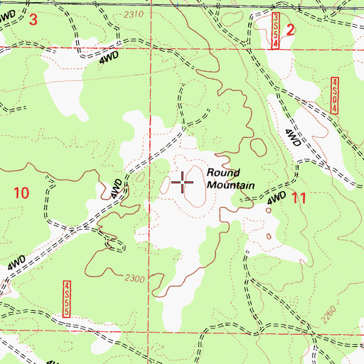 Topographic Map of Round Mountain, CA