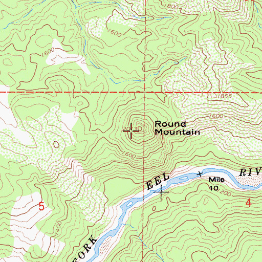Topographic Map of Round Mountain, CA