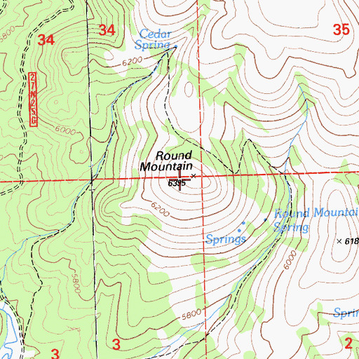 Topographic Map of Round Mountain, CA