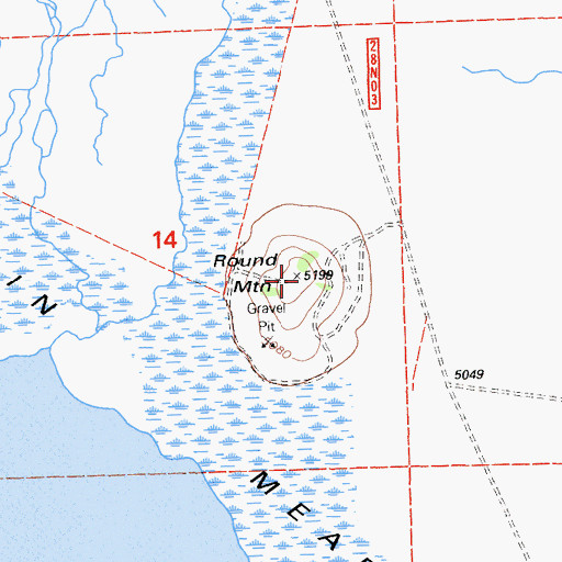 Topographic Map of Round Mountain, CA