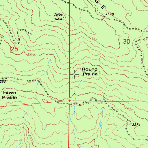 Topographic Map of Round Prairie, CA