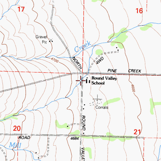 Topographic Map of Round Valley Elementary School, CA