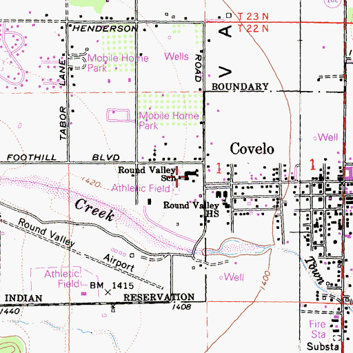 Topographic Map of Round Valley Elementary School, CA