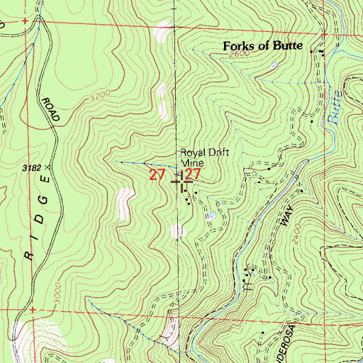 Topographic Map of Royal Drift Mine, CA