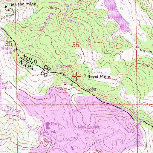 Topographic Map of Royal Mine, CA