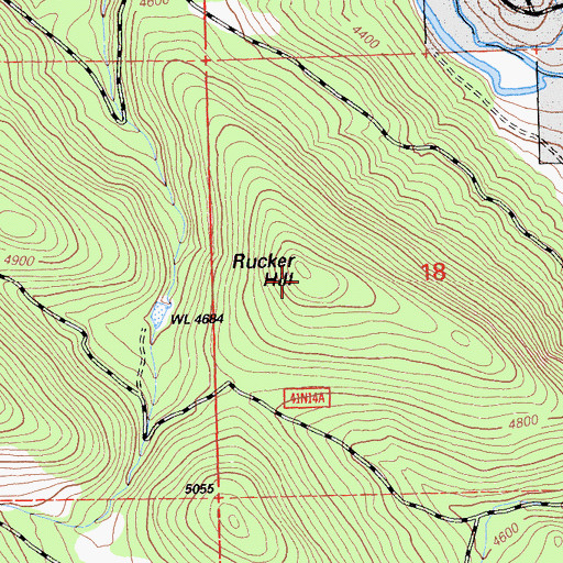 Topographic Map of Rucker Hill, CA
