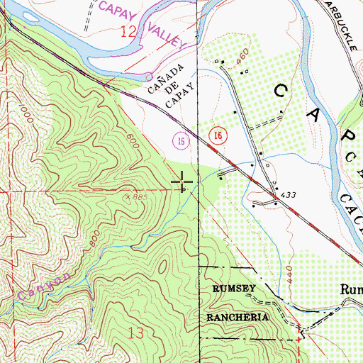 Topographic Map of Rumsey Canyon, CA