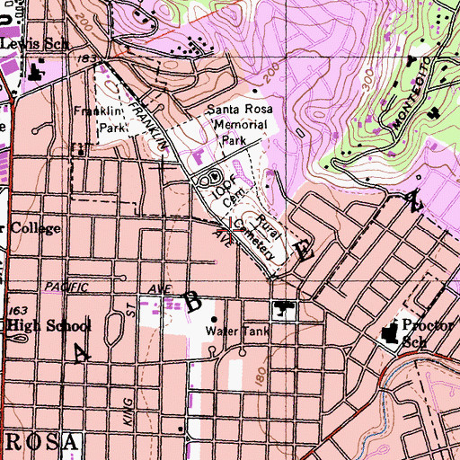 Topographic Map of Santa Rosa Rural Cemetery, CA