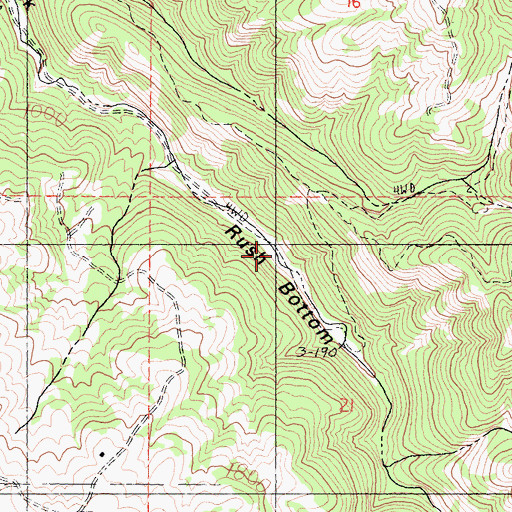 Topographic Map of Rush Bottom, CA