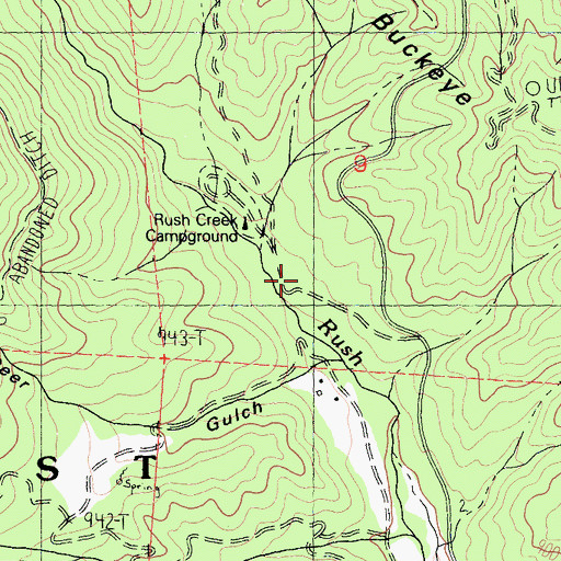 Topographic Map of Rush Creek Campground, CA