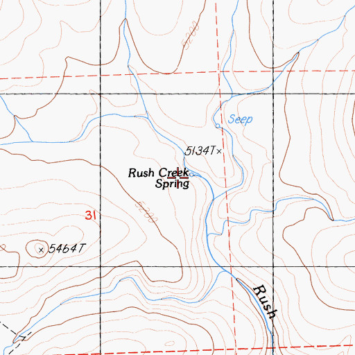 Topographic Map of Rush Creek Spring, CA