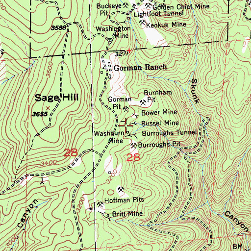 Topographic Map of Russel Mine, CA
