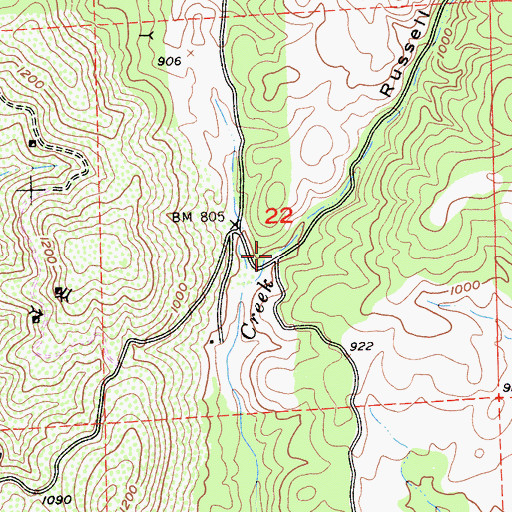 Topographic Map of Russell Hollow, CA