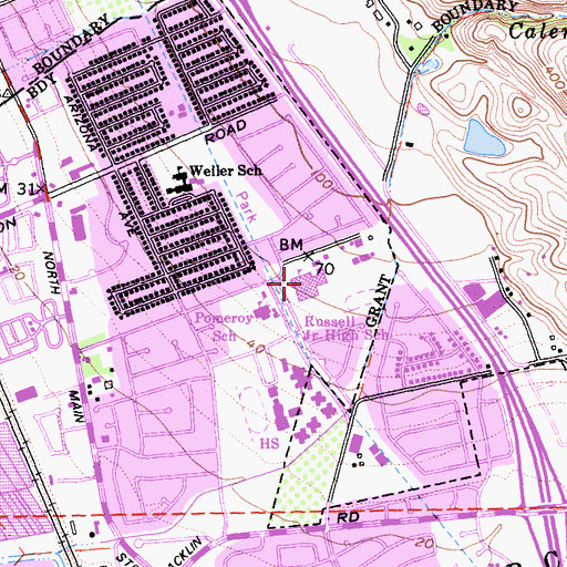 Topographic Map of Thomas Russell Junior High School, CA