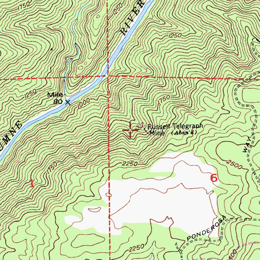Topographic Map of Russell Telegraph Mine, CA