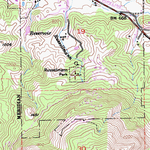 Topographic Map of Russellmann Park, CA
