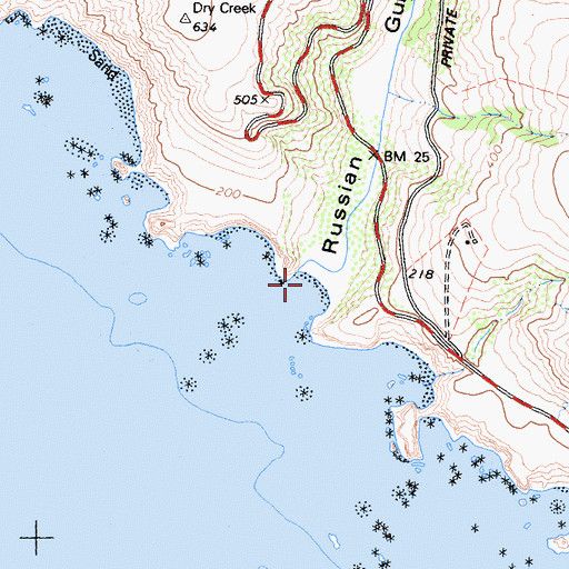 Topographic Map of Russian Gulch, CA