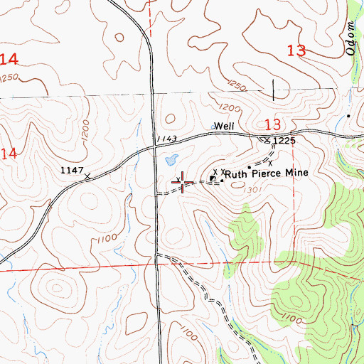 Topographic Map of Ruth Pierce Mine, CA