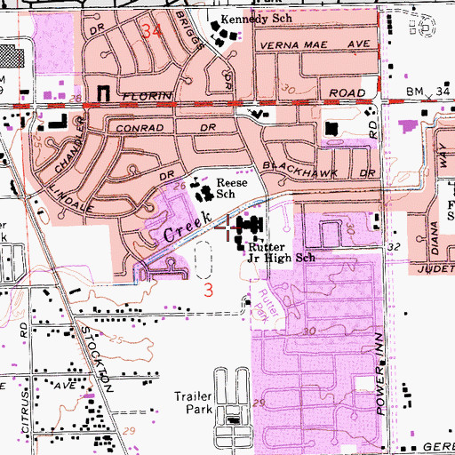 Topographic Map of James Rutter Middle School, CA