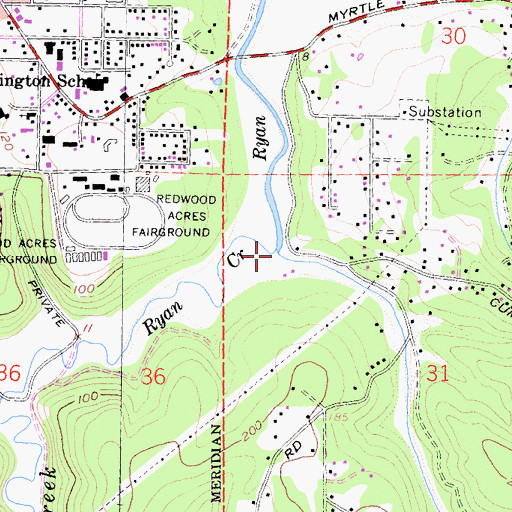 Topographic Map of Ryan Creek, CA