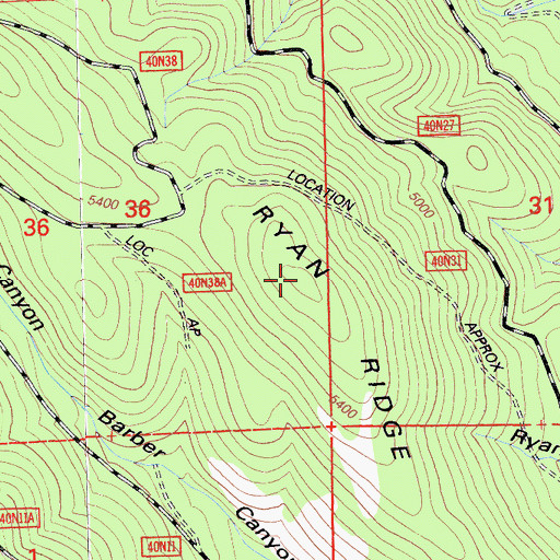 Topographic Map of Ryan Ridge, CA