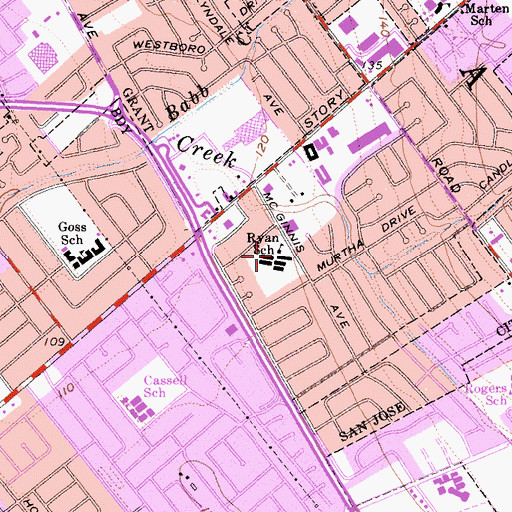 Topographic Map of Thomas P Ryan Elementary School, CA