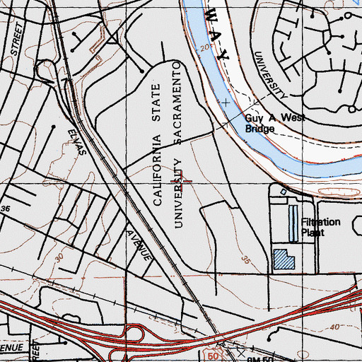 Topographic Map of California State University - Sacramento, CA
