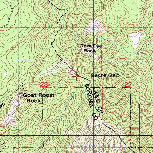 Topographic Map of Sacre Gap, CA