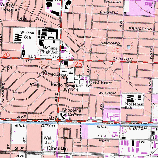 Topographic Map of Sacred Heart Elementary School, CA